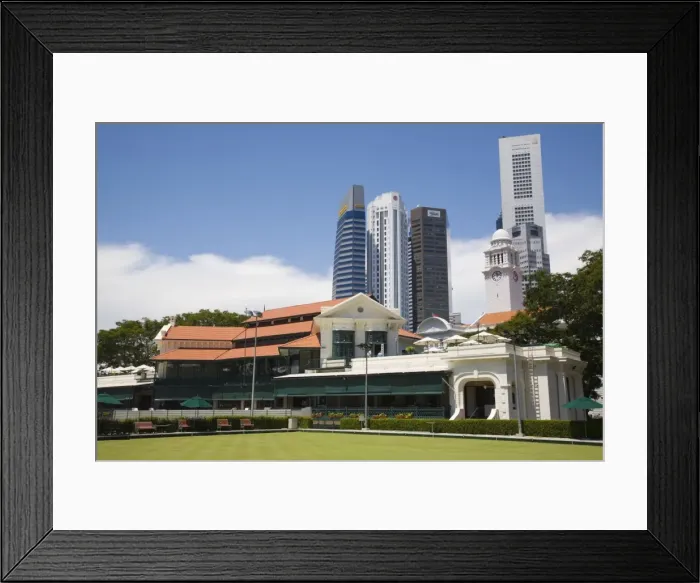 Framed Print : Padang Cricket Ground Clubhouse built in 1884 and modern Framed Print : Padang Cricket Ground Clubhouse built in 1884 and modern