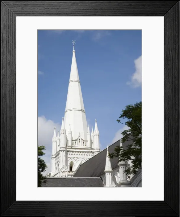 Framed Print : White steeple, pinnacles and roof of St Framed Print : White steeple, pinnacles and roof of St