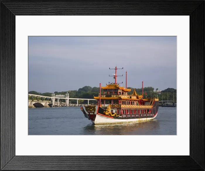 Framed Print : Old Chinese junk used as tour boat for tourist harbour cruise Framed Print : Old Chinese junk used as tour boat for tourist harbour cruise