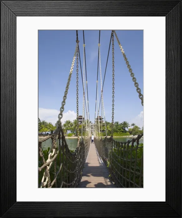 Framed Print : Wooden rope suspension bridge from Palawan beach to