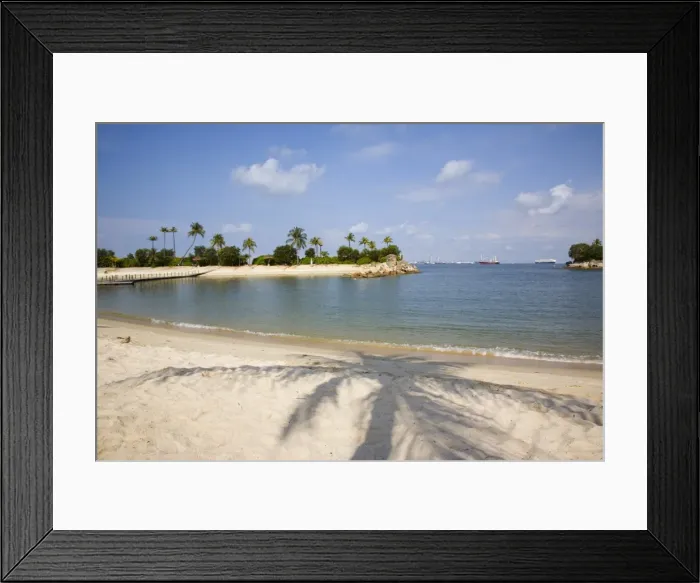 Framed Print : Empty sheltered tropical Siloso beach and bay Framed Print : Empty sheltered tropical Siloso beach and bay