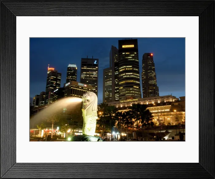 Framed Print : Merlion fountain with statue of half lion and fish Framed Print : Merlion fountain with statue of half lion and fish