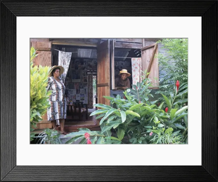 Framed Print : Two women, typical Creole house Framed Print : Two women, typical Creole house