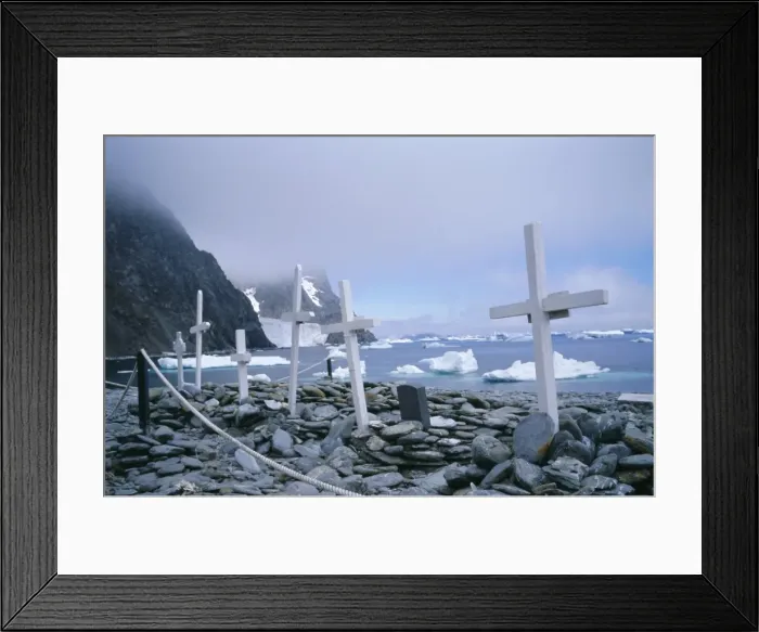 Framed Print : Grave site with memorials to whalers and scientists Framed Print : Grave site with memorials to whalers and scientists