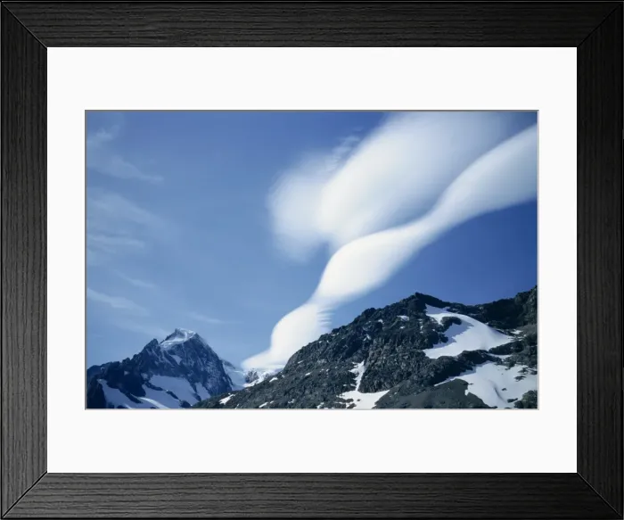 Framed Print : Lenticular clouds over landscape of mountains in South Georgia Framed Print : Lenticular clouds over landscape of mountains in South Georgia