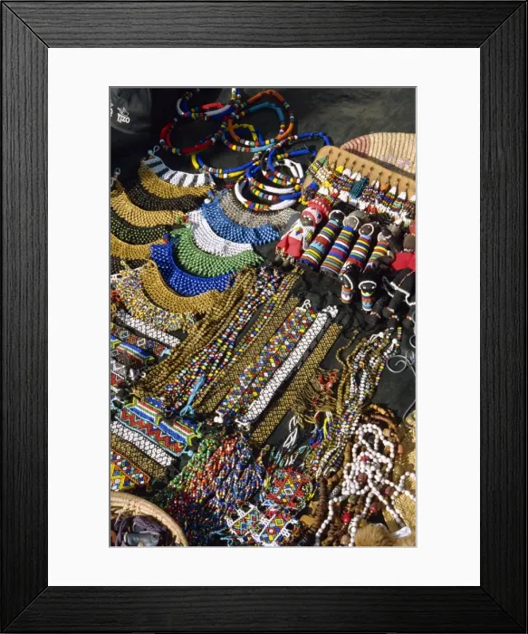 Framed Print : Beads and weavings for sale on the Marine Parade Framed Print : Beads and weavings for sale on the Marine Parade