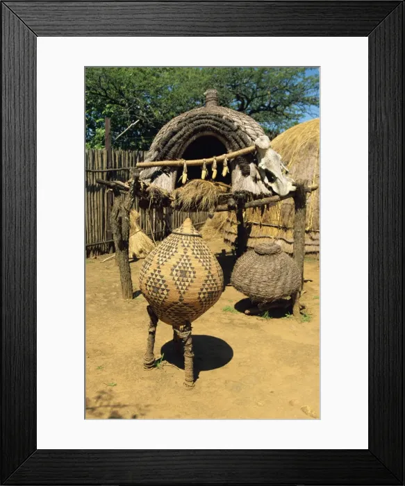 Framed Print : Zulu sleeping quarters with food storage just outside Framed Print : Zulu sleeping quarters with food storage just outside