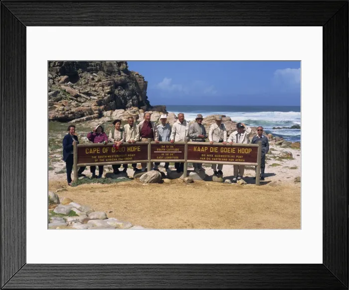 Framed Print : Japanese tourists behind sign at the Cape of Good Hope Nature Reserve Framed Print : Japanese tourists behind sign at the Cape of Good Hope Nature Reserve