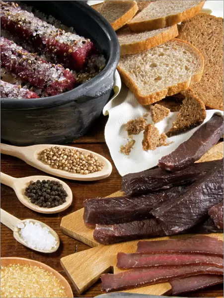 Biltong, dried and salted meat from South Africa