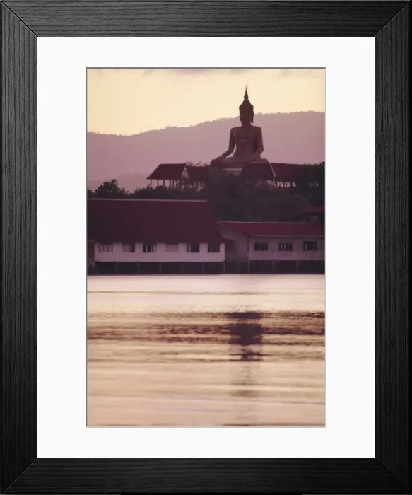 Framed Print : Big Buddha at Koh Faan with Laem Maikaen Cape (hills) in background Framed Print : Big Buddha at Koh Faan with Laem Maikaen Cape (hills) in background