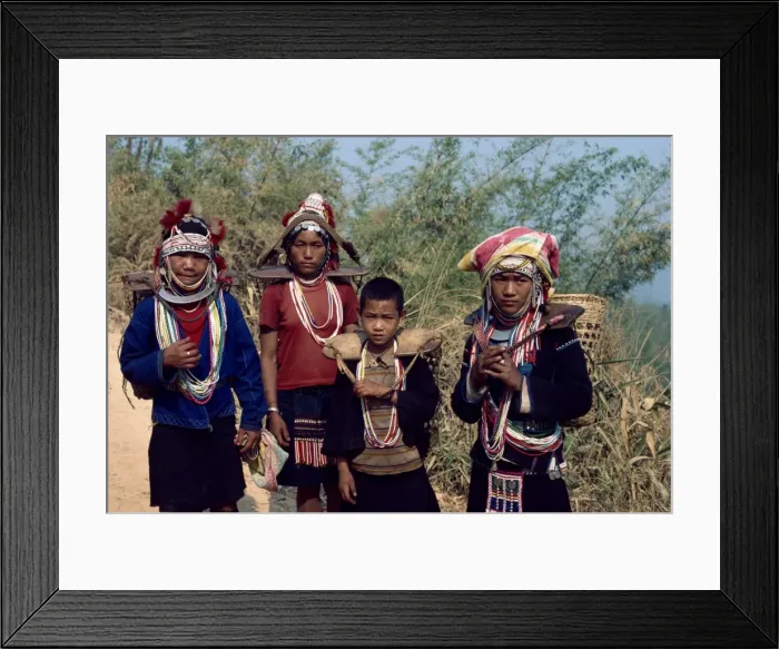 Framed Print : Group from the Aka (Akha) Hill Tribe in traditional dress Framed Print : Group from the Aka (Akha) Hill Tribe in traditional dress