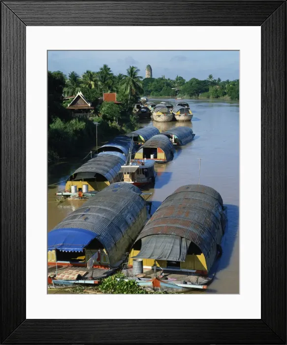 Framed Print : Covered boats on the Chao Phraya river at Ayutthaya Framed Print : Covered boats on the Chao Phraya river at Ayutthaya