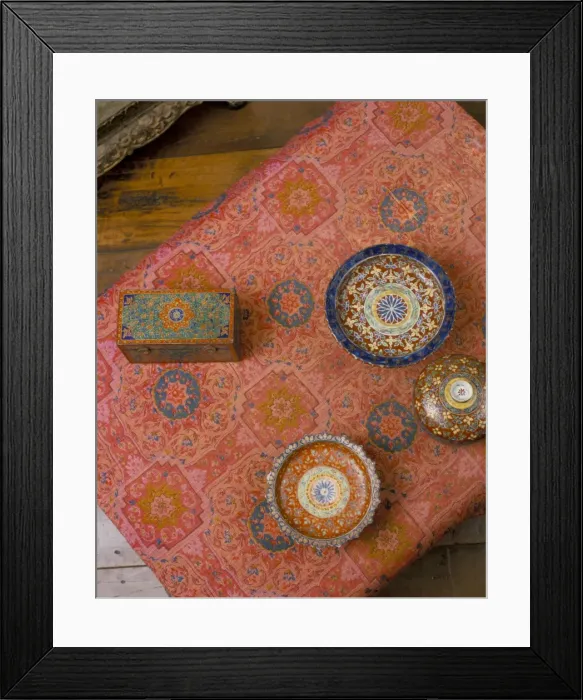Framed Print : Overhead view of Bencharong ceramics and silk designed Framed Print : Overhead view of Bencharong ceramics and silk designed