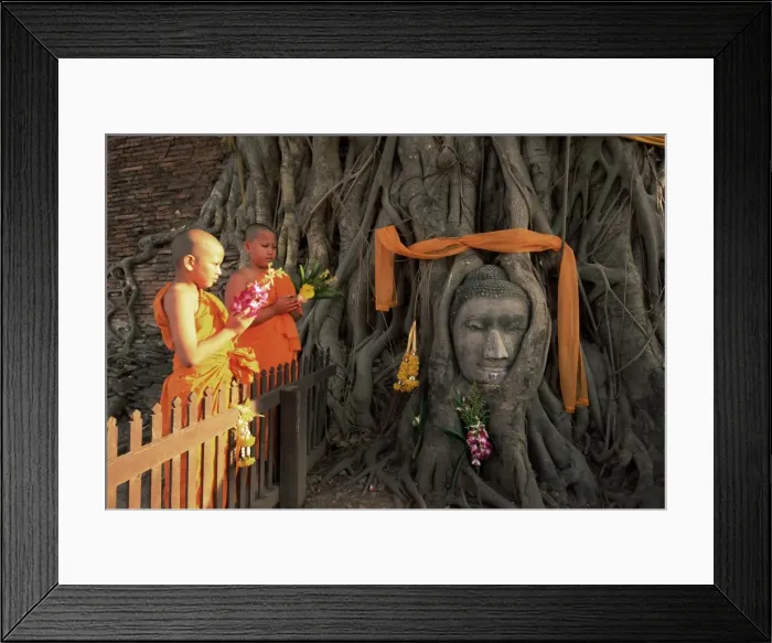Framed Print : Two novice Buddhist monks with offerings Framed Print : Two novice Buddhist monks with offerings