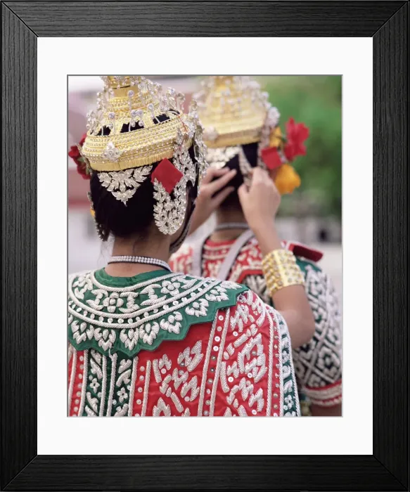 Framed Print : Close-up of the back view of two dancers in traditional