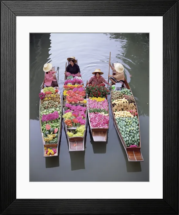 Framed Print : A group of four women market traders in boats laden Framed Print : A group of four women market traders in boats laden