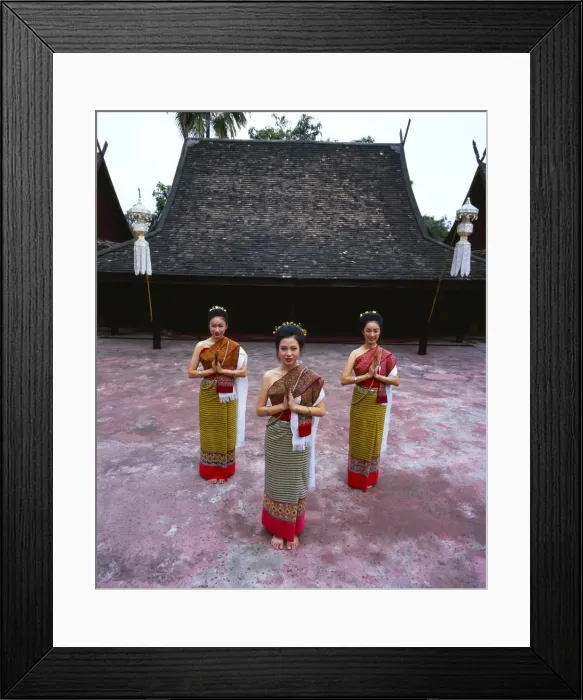 Framed Print : Portrait of three women in traditional Thai costume