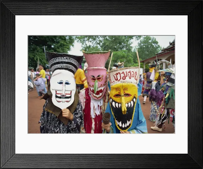 Framed Print : Portrait of people wearing masks of ghosts in the temple Framed Print : Portrait of people wearing masks of ghosts in the temple