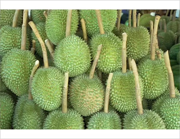 Durian fruit piled up for sale in Bangkok