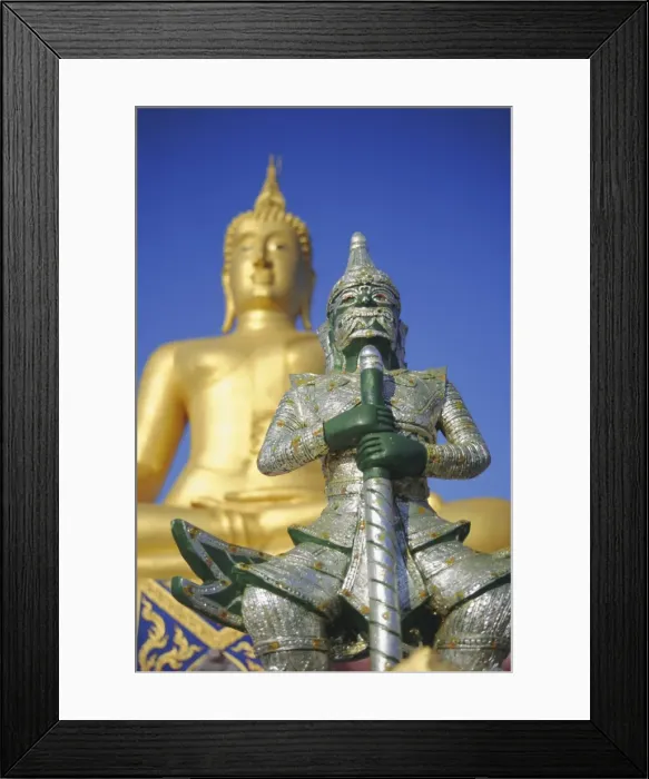 Framed Print : Giant statue of Buddha and guard Framed Print : Giant statue of Buddha and guard