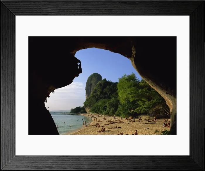 Framed Print : View from cave entrance of the beach and coast Framed Print : View from cave entrance of the beach and coast