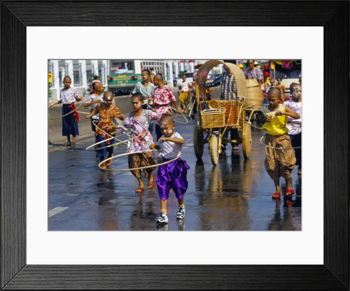Framed Print : Children playing and parading in streets during King Narai Reign Fair Framed Print : Children playing and parading in streets during King Narai Reign Fair