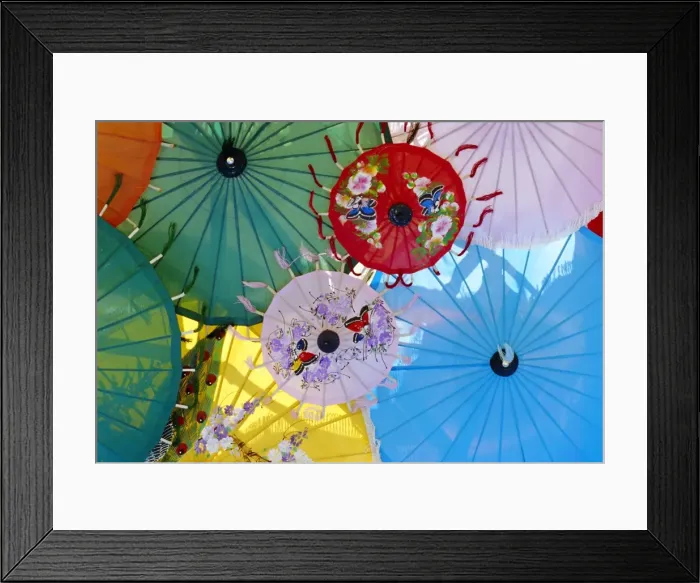Framed Print : Colourful hand-painted umbrellas Framed Print : Colourful hand-painted umbrellas