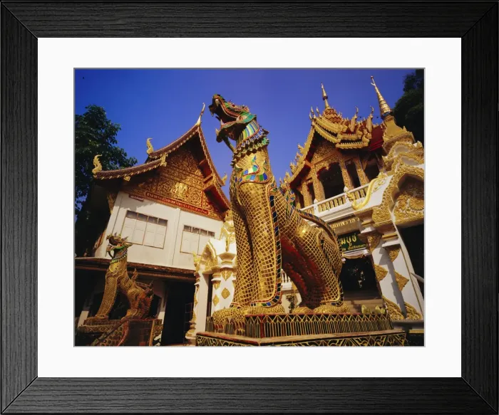 Framed Print : Guardian lions and temple at entrace to Wat Suthep Framed Print : Guardian lions and temple at entrace to Wat Suthep