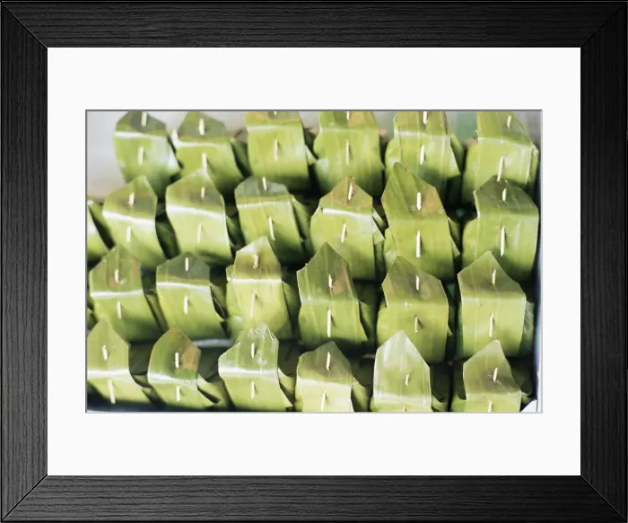 Framed Print : Food wrapped in banana leaf at open air market Framed Print : Food wrapped in banana leaf at open air market