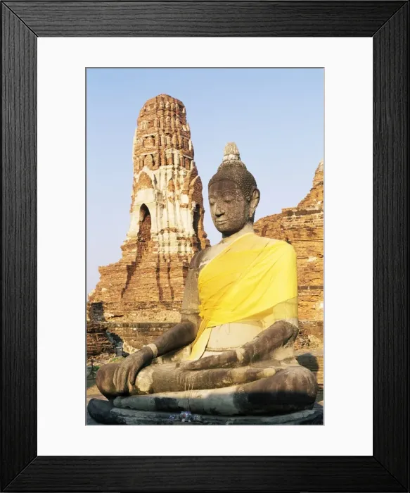 Framed Print : Sitting Buddha statue and chedi Framed Print : Sitting Buddha statue and chedi