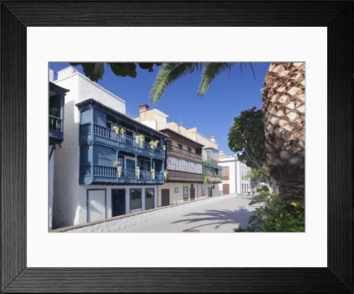 Framed Print : Los Balcones, traditional houses with wooden balconies in the Avenida Maritima, Santa Framed Print : Los Balcones, traditional houses with wooden balconies in the Avenida Maritima, Santa