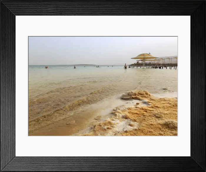 Framed Print : Bathers in the Dead Sea, with salty shoreline, Ein Bokek (En Boqeq) beach, Israel Framed Print : Bathers in the Dead Sea, with salty shoreline, Ein Bokek (En Boqeq) beach, Israel