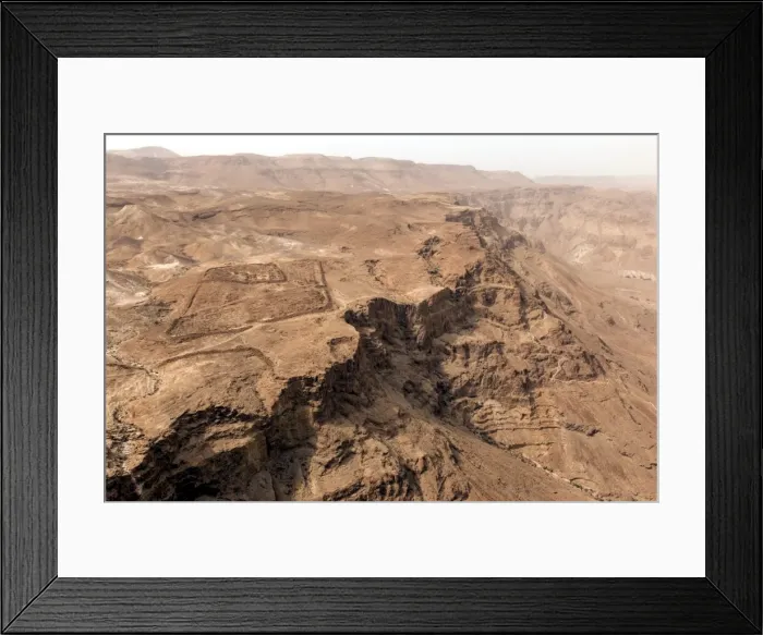 Framed Print : Roman military camp ruins and the Judaean desert, seen from the Masada fortress Framed Print : Roman military camp ruins and the Judaean desert, seen from the Masada fortress