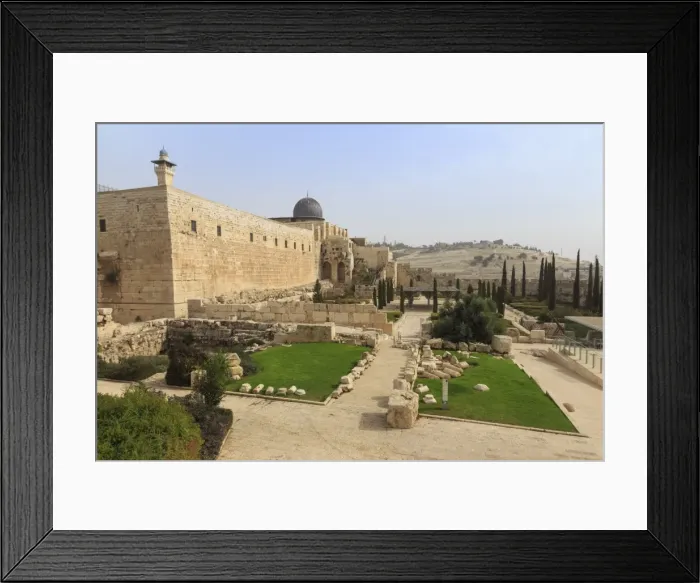Framed Print : Al-Aqsa Mosque on Temple Mount with Archaeological Park and Mount of Olives, Jerusalem Framed Print : Al-Aqsa Mosque on Temple Mount with Archaeological Park and Mount of Olives, Jerusalem