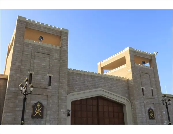 Battlements and huge teak gates of Al-Husn, Sultans Palace, Salalah, Dhofar Region