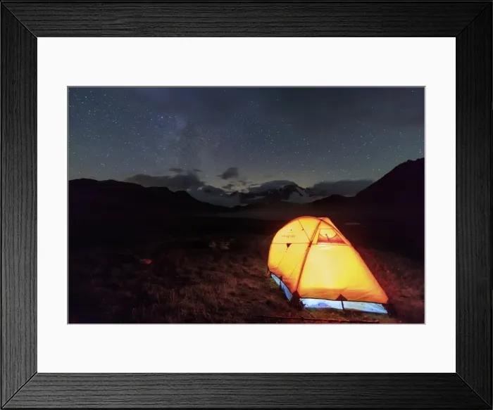 Framed Print : A tent under the stars around Fenetre Lakes, Ferret Valley, Saint Rhemy, Grand St Bernard Framed Print : A tent under the stars around Fenetre Lakes, Ferret Valley, Saint Rhemy, Grand St Bernard