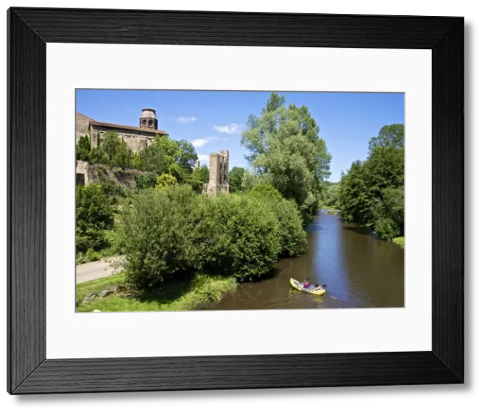 Framed Print : Ruins and Benedictine abbey tower, along the Senouire river, and canoeing, at Lavaudieu Framed Print : Ruins and Benedictine abbey tower, along the Senouire river, and canoeing, at Lavaudieu
