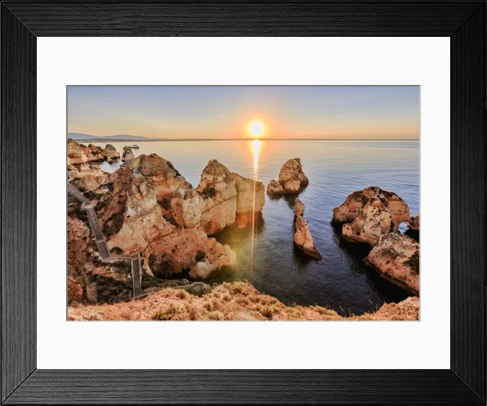 Framed Print : Golden sunrise on the red cliffs of Ponta Da Piedade, Lagos, Algarve, Portugal, Europe Framed Print : Golden sunrise on the red cliffs of Ponta Da Piedade, Lagos, Algarve, Portugal, Europe