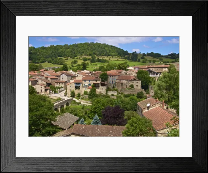 Framed Print : Panorama of Lavaudieu, a medieval village, Auvergne, Haute Loire, France, Europe