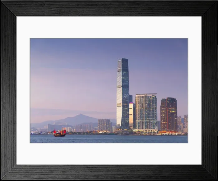 Framed Print : International Commerce Centre (ICC) and junk boat, Kowloon, Hong Kong, China, Asia