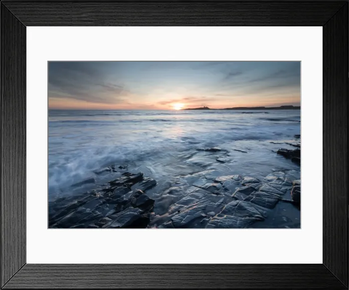 Framed Print : Dunstanburgh Castle at sunrise, seen from Embleton Bay, Northumberland, England, United Kingdom Framed Print : Dunstanburgh Castle at sunrise, seen from Embleton Bay, Northumberland, England, United Kingdom