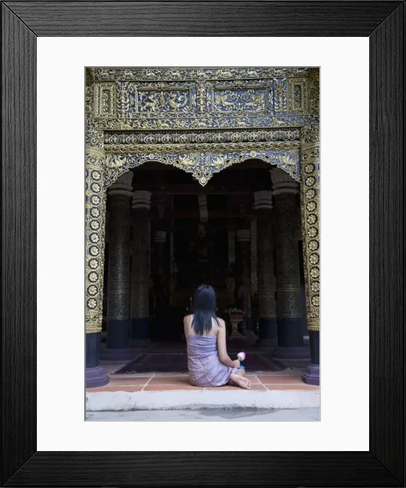 Framed Print : Thai woman praying in Buddhist temple Framed Print : Thai woman praying in Buddhist temple