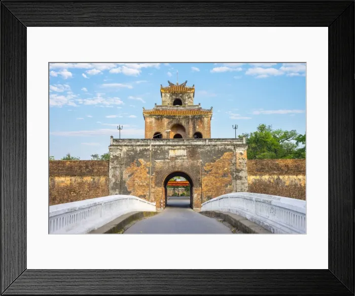 Framed Print : Bridge and gate tower (Cua Ngan) through ancient city walls of Imperial City, Hue Framed Print : Bridge and gate tower (Cua Ngan) through ancient city walls of Imperial City, Hue