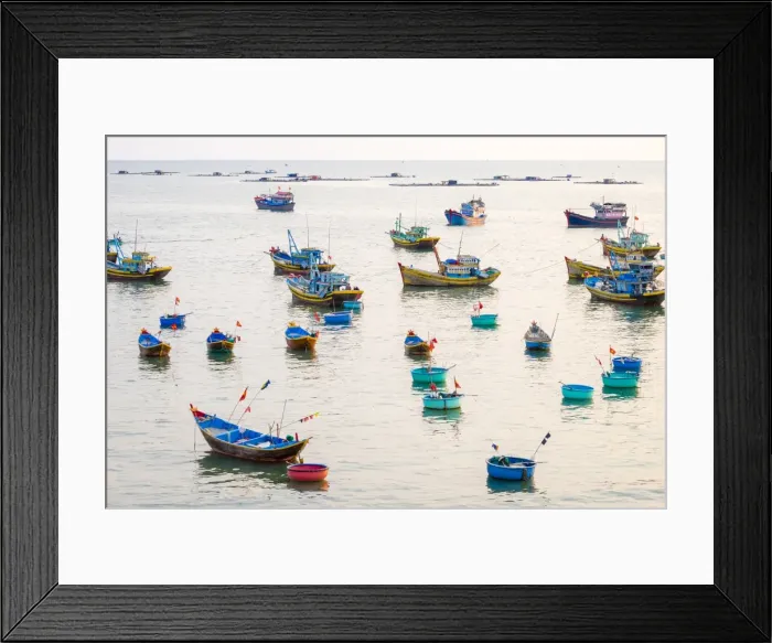 Framed Print : Fishing boats in harbor at Mui Ne, Phan Thiet, Binh Thuan Province, Vietnam, Indochina Framed Print : Fishing boats in harbor at Mui Ne, Phan Thiet, Binh Thuan Province, Vietnam, Indochina