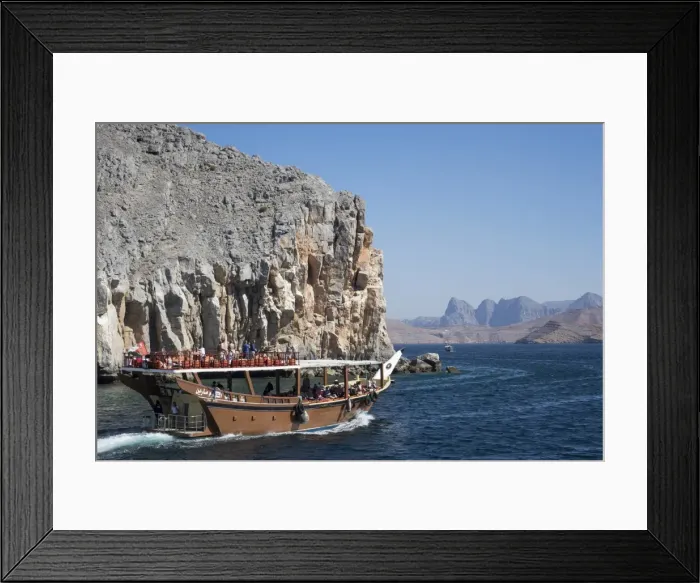 Framed Print : Dhow in Musandam fjords, Oman, Middle East Framed Print : Dhow in Musandam fjords, Oman, Middle East