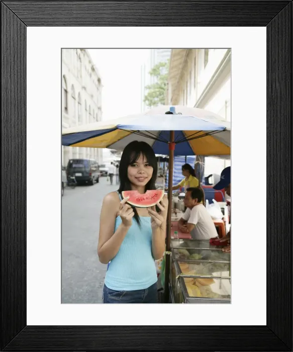 Framed Print : Thai woman with a slice of water melon Framed Print : Thai woman with a slice of water melon