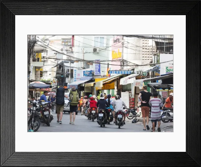 Framed Print : Backpackers on city street, Ho Chi Minh City (Saigon), Vietnam, Indochina, Southeast Asia Framed Print : Backpackers on city street, Ho Chi Minh City (Saigon), Vietnam, Indochina, Southeast Asia
