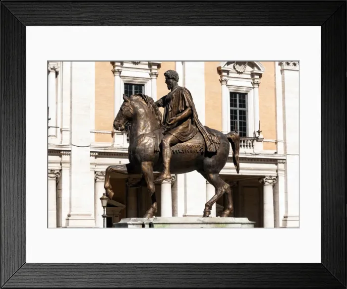 Framed Print : Marco Aurelios statue and Palazzo Nuovo in the background, Campidoglio, Capitoline hill Framed Print : Marco Aurelios statue and Palazzo Nuovo in the background, Campidoglio, Capitoline hill