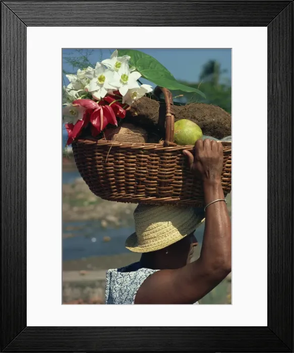 Framed Print : Woman carrying basket on her hand on market day Framed Print : Woman carrying basket on her hand on market day