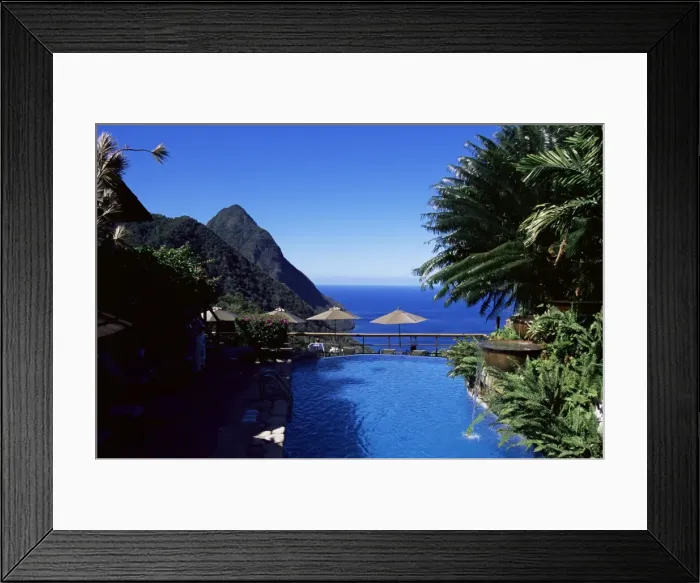 Framed Print : The pool at the Ladera resort overlooking the Pitons, St Framed Print : The pool at the Ladera resort overlooking the Pitons, St